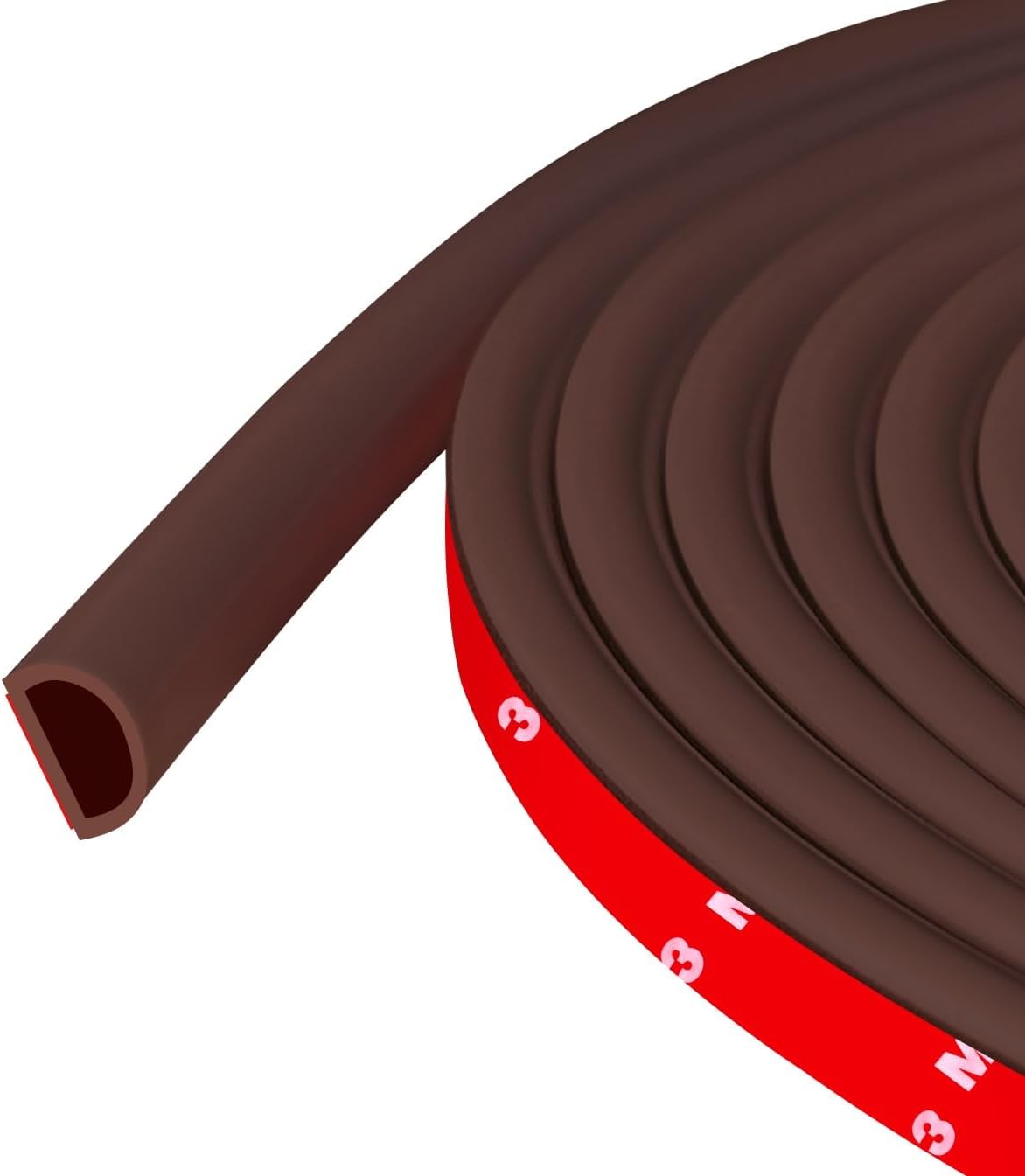 Weather Stripping Door Seal Self Adhesive Weather Strip Silicone D Shaped Door Seal Strip for Door Frame/Window Seal, 20Ft, Brown (3/8" W × 1/4" T)
