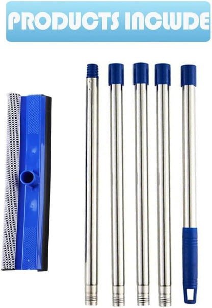 YONILL 72" Squeegee for Cleaning - Long Handle Window Cleaner Tool with Rubber Blade and Sponge Scrubber, 2 in 1 Window Washing Kit with Extension Pole for Home, Car Windshield and Glass
