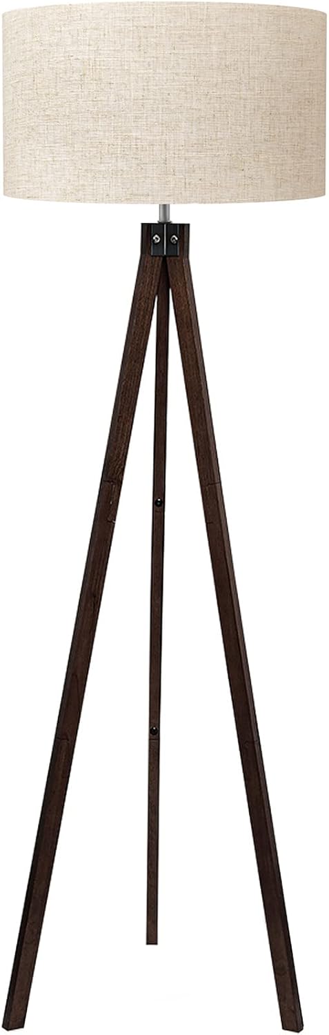 LEPOWER Tripod Floor Lamp Mid Century Modern Standing Lamps for Living Room | Light-Diffusing Linen Shade, Premium Rubberwood Tripod with E26 Base, Adding Warmth to Bedroom, Office & Study Corner Brown