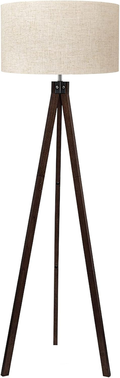 LEPOWER Tripod Floor Lamp Mid Century Modern Standing Lamps for Living Room | Light-Diffusing Linen Shade, Premium Rubberwood Tripod with E26 Base, Adding Warmth to Bedroom, Office & Study Corner Brown