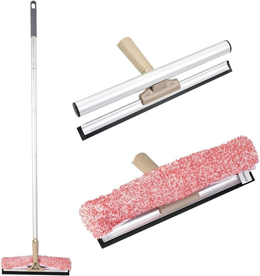 Multi-Purpose 12 inch Window Squeegee with 6.7inch-49.4inch Adjustable Aluminum Pole, Highly Absorbent Microfiber Window Scrubber for Window Cleaning,Car Cleaning.