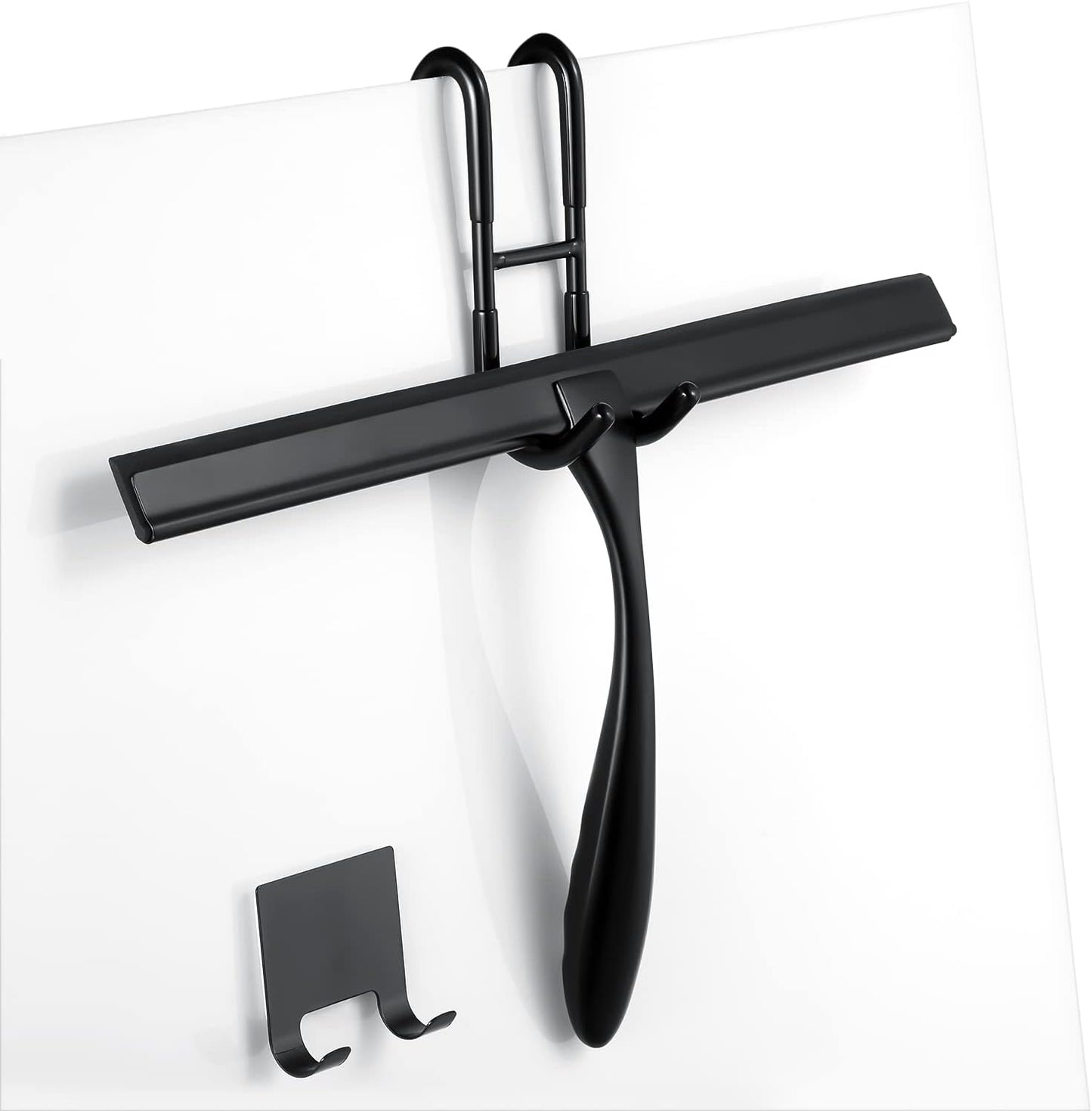 Shower Squeegee for Glass Doors,14-Inch Shower Glass Squeegee, Sliver Shower Squeegee for Shower Doors,Mirror,Windows, with Shower Door Hook and Adhesive Hook