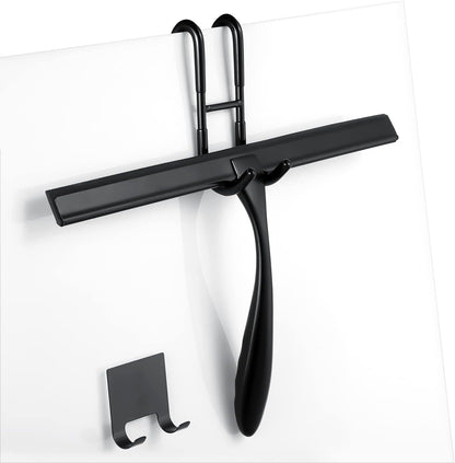 Shower Squeegee for Glass Doors,14-Inch Shower Glass Squeegee, Sliver Shower Squeegee for Shower Doors,Mirror,Windows, with Shower Door Hook and Adhesive Hook