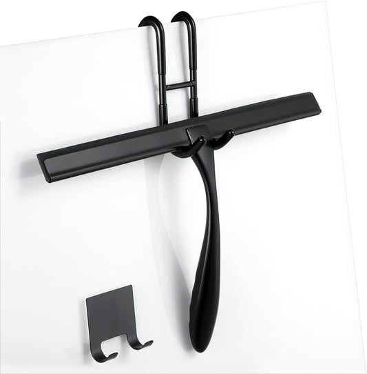 Shower Squeegee for Glass Doors,14-Inch Shower Glass Squeegee, Sliver Shower Squeegee for Shower Doors,Mirror,Windows, with Shower Door Hook and Adhesive Hook