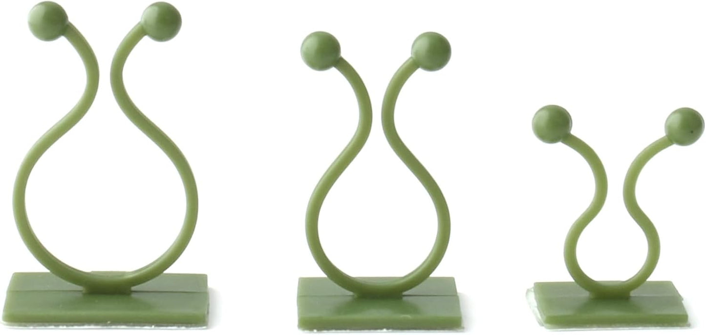 Beurio Plant Clips for Wall, 30 Pcs Self Adhesive Vine Clips | 3 sizes, smooth-surface adhesive, ivy and pothos support, green plastic, cable tidying