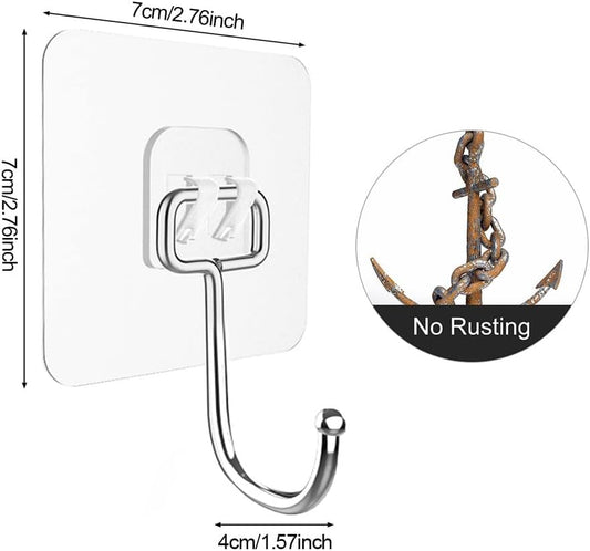 10 Packs All-Purpose Large Adhesive Hooks, Heavy Duty Hold 37 lb(Max) Wall Hooks for Hanging, Large Waterproof Stick on Hooks for Organization