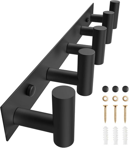 VAEHOLD Black Hat and Coat Wall Mount Rack - 3 Hooks for Robes, Bags, Keys, and Towels - Bathroom Towel Hanger Organizer (1 Pack)
