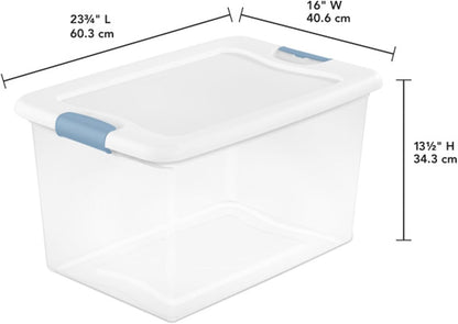 Sterilite 4-Pack 56 Quart Wheeled Latching Box, Underbed Clear Plastic Storage Organizer - Under Bed Rolling Container Bin with Lid and Wheels for Home or Dorm Bedrooms and Closets