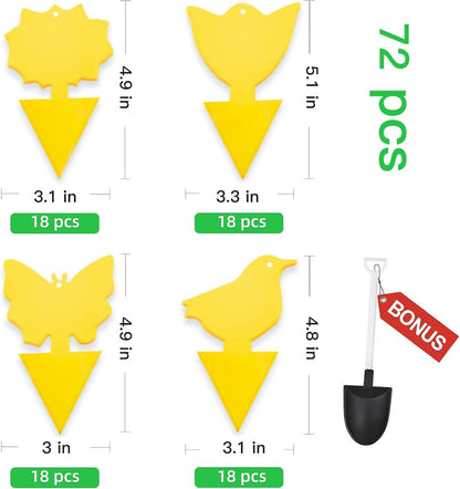 72 Pcs Classic Sticky Traps for Fungus Gnat (Plants), Flying Insect, Whitefly and Fly, Yellow Sticky Insect Catcher Traps for Indoor/Outdoor, Kitchen, and Plants, High-End Glue, Non-Toxic, 4 Shapes
