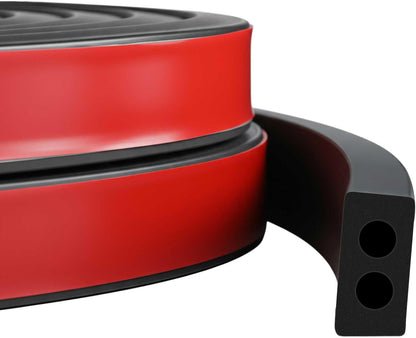 Pangda 20 Ft Rectangular Rubber Seal Strip with Self-Adhesive Tape, 1" W x 1/2" H Foam Rubber Weather Stripping for Boat, Automobile, RV, Ship, Garage Door/Window Seal, Black (Double Hole)