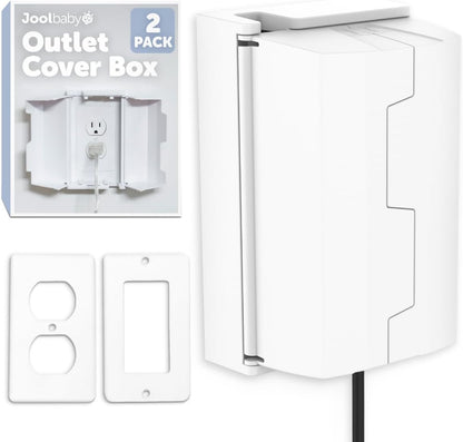 Jool Baby Outlet Cover Box for Child Safety (2 Pack) Duplex & Decorator Electrical Outlet Plates, Concealed Access Buttons, and Spacious Compartment