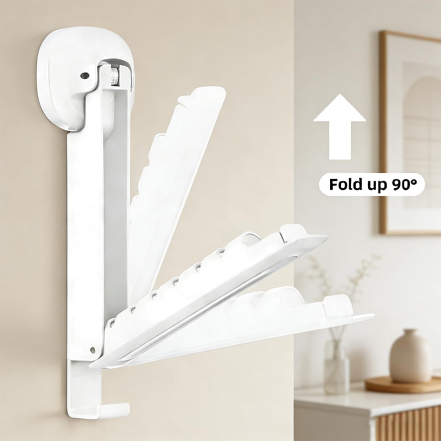 Wall Mounted Foldable Clothes Drying Rack with Suction Cup, White | Suction Cup, Retractable, Portable Over The Door Hooks, For Laundry Bathroom RV Balcony