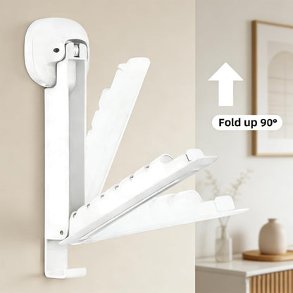 Wall Mounted Foldable Clothes Drying Rack with Suction Cup, White | Suction Cup, Retractable, Portable Over The Door Hooks, For Laundry Bathroom RV Balcony
