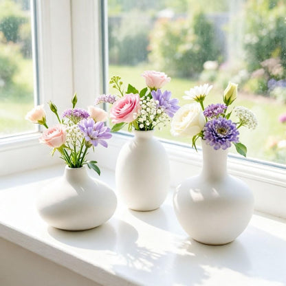 Daittin Small Ceramic Vase Set, Mini Flower Vases for Home Decor, Aesthetic Table Centerpieces for Living Room Bedroom Bathroom Shelf (Style-5)