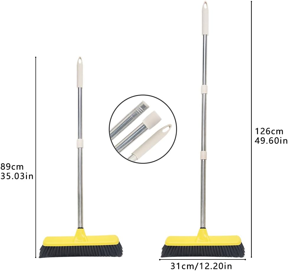LandHope Heavy Duty Broom, 15.75in Wide Push Broom, 45.67in Long Handle, Adjustable, Floor Sweeper for Indoor Outdoor Commercial Warehouse Home Kitchen Patio Garden Garage