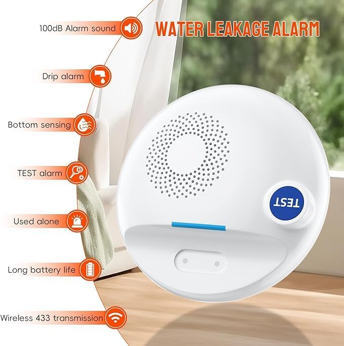 VOCA Wireless Water Leak Detector, 100dB Alarm Sound, Leak and Drip Alert, Wireless Water Leakage Monitoring and Alarm for Home