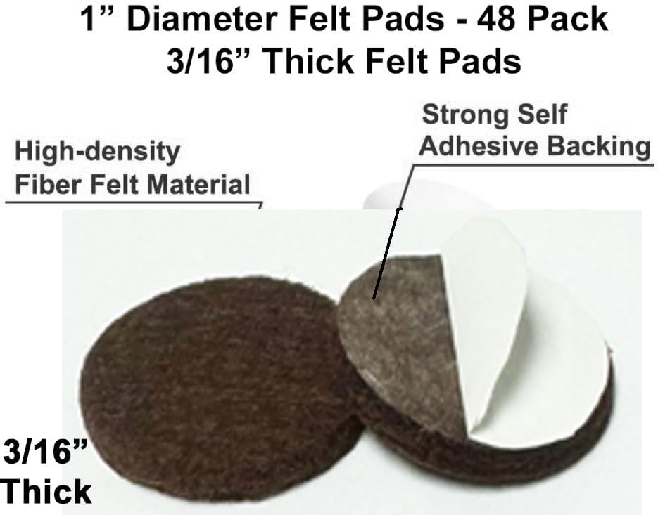 48 Pcs Self Adhesive 1" Round Felt Furniture Pads (White, 1")