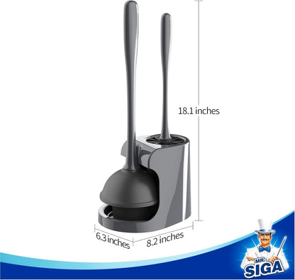 MR.SIGA Toilet Plunger and Bowl Brush Combo for Bathroom Cleaning, Black, 2 Sets