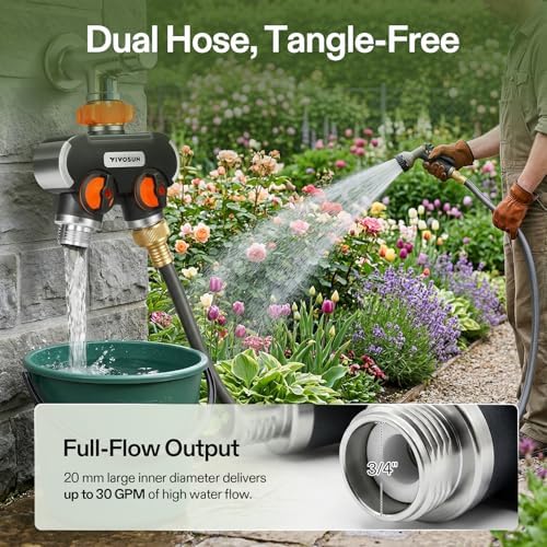 VIVOSUN Garden Hose Splitter 2 Way Heavy Duty, Upgraded Highly Durable Dual Water Hose Connector, Faucet Adapter with Comfortable Rubberized Grip for Drip Irrigation, Lawns