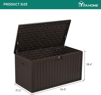 YITAHOME 100 Gallon Large Outdoor Deck Box | Waterproof Resin Storage Box, Lockable Indoor Outdoor Storage Container for Patio Furniture Cushions, Pool Accessories