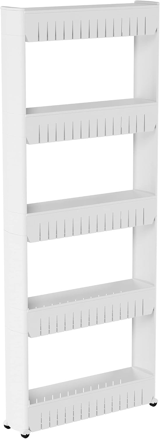Slim Rolling Storage Cart - 5-Tier Utility Cart with Wheels for Bathroom, Kitchen, and Laundry Room - Bathroom Shelves by Lavish Home (White)