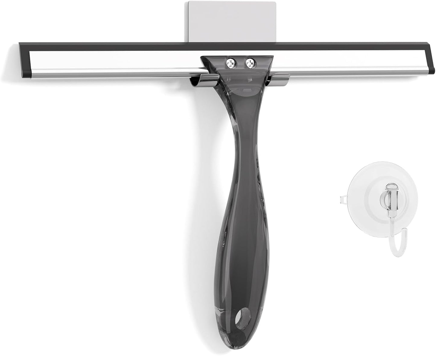 AmazerBath Shower Squeegee for Glass Doors, All-Purpose Squeegee with Suction Hook & Adhesive Hook, Clear Squeegee for Shower Glass, Windows, Mirrors, Tiles and Car Windows - 10 Inches, Clear