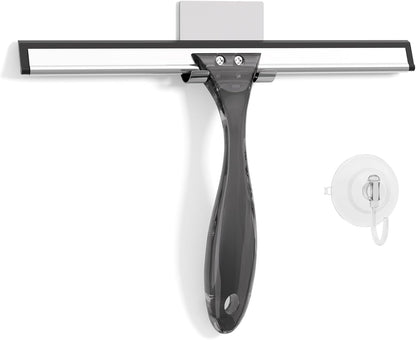 AmazerBath Shower Squeegee for Glass Doors, All-Purpose Squeegee with Suction Hook & Adhesive Hook, Clear Squeegee for Shower Glass, Windows, Mirrors, Tiles and Car Windows - 10 Inches, Clear