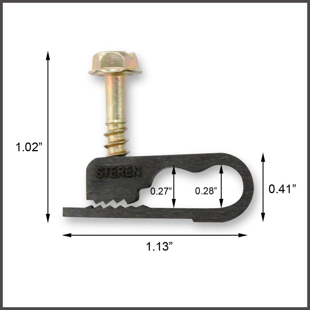STEREN Coaxial Cable Clips - Cable Holder - Wire Clips - Siding Clips For Hanging - Cord Holder For Desk - Cable Clamps - Cord Clip - Wire Organizer Clips - Tv Mount Screws - Black - 100 Pack