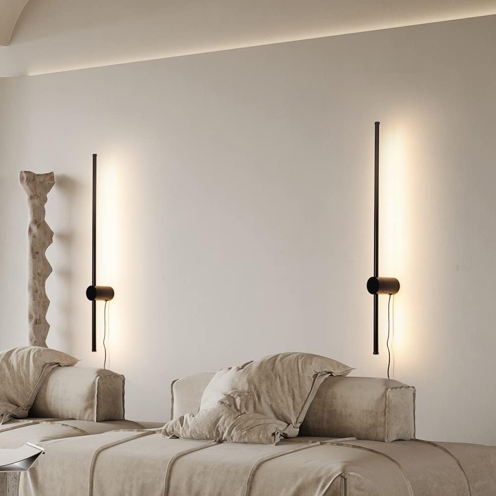 Battery Operated Wall Sconce Set of 2, Black USB Rechargeable Sconces Wall Deco Set of Two, Dimmable Cordless Wall Sconce with Remote Control, LED Wireless Wall Lighting,31.6 in