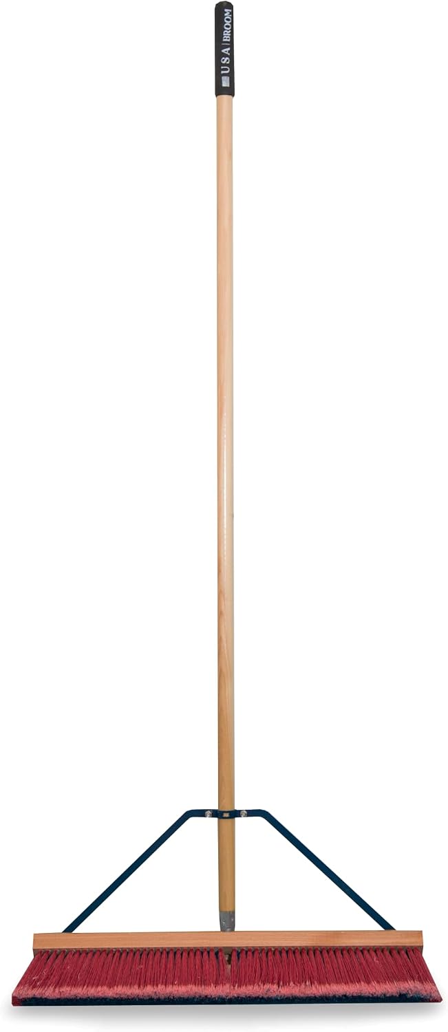 36" Heavy Duty Outdoor Push Broom with 60" Handle. Ideal for Asphalt, Concrete & Heavy Debris. Durable American Made Steel Brackets-Stainless Steel Hardware. No Plastic. 100% USA Made