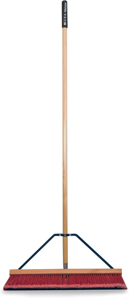 36" Heavy Duty Outdoor Push Broom with 60" Handle. Ideal for Asphalt, Concrete & Heavy Debris. Durable American Made Steel Brackets-Stainless Steel Hardware. No Plastic. 100% USA Made