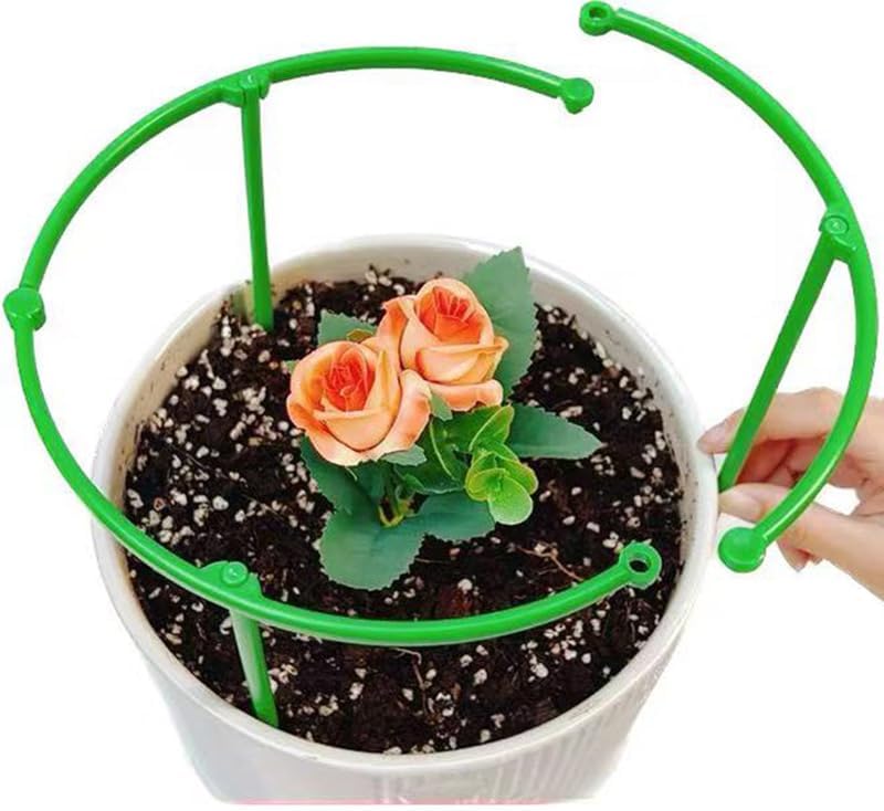Plant Support Stakes Adjustable Plastic Ring 6 Cross Bars 2 Sets for Potted Plants Seedlings Indoor Outdoor Garden Support, 24.5*20