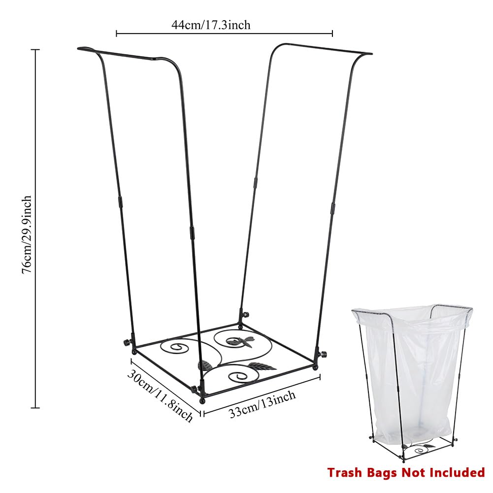 Trash Bag Holder, Garbage Bag Holder, Metal Leaf Bag Holder Stand | Portable Trash Bag Holder for 30-45 Gallon for Lawn, Yard, Camping, Outdoor, S-Shape Base