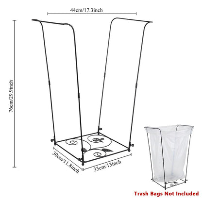 Trash Bag Holder, Garbage Bag Holder, Metal Leaf Bag Holder Stand | Portable Trash Bag Holder for 30-45 Gallon for Lawn, Yard, Camping, Outdoor, S-Shape Base