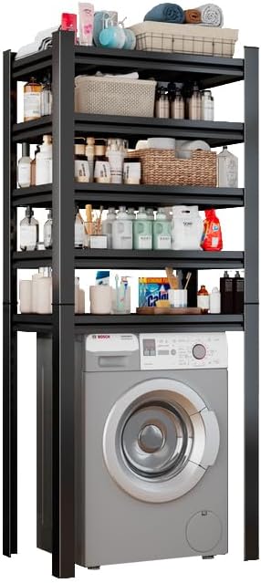 Over Washer and Dryer Shelves, Laundry Room Shelves Adjustable Metal Heavy Duty Freestanding Storage Shelves, Washing Machine Rack for Organization and Storage, Black (Black, 63''H*35.43''W*11.81''D)