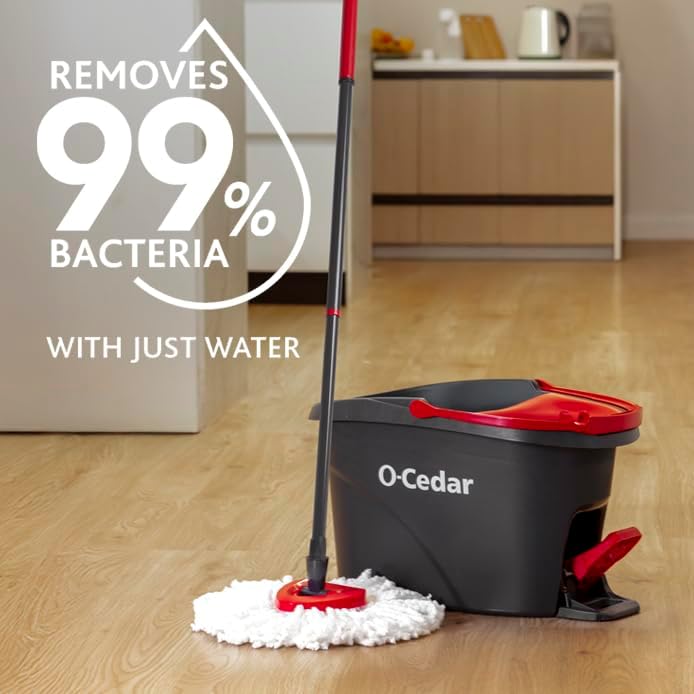 O-Cedar Easywring Microfiber Spin Mop & Bucket Floor Cleaning System + 3 Extra Refills (4 Refills Included)
