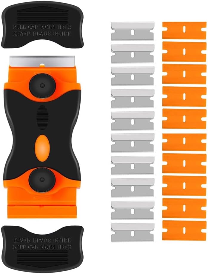 Razor Blade Scraper Tool Kit - 2Pack Razor Scrapers & 20Pcs Extra Blades | Plastic Paint Scraper Tool, Razor Scraper Tool for Glass Top Stove, Paint Scrappers for Cleaning Window, Cooktop, Oven, Floor
