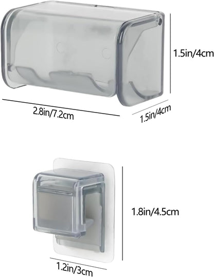 5 Slots Toothbrush Holder Wall Mount with Cover, Self Adhesive Toothbrushes Storage Organizer Perfect for Dorm Bathrooms and Shower, Holds 5 Toothbrushes. (White)