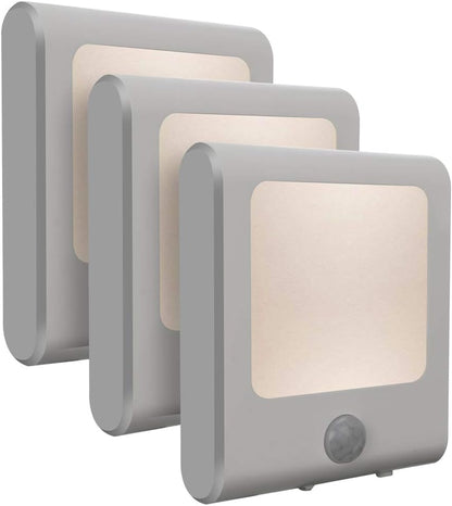 [3Pack] Vintar Motion Sensor Dimmable LED Night Light, Plug-in Nightlight with Auto Dusk to Dawn Sensor, Adjustable Brightness Warm White Lights for Hallway, Kids Room, Kitchen, Stairway, Bathroom