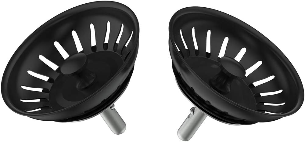 KANARY Kitchen Sink Basket Strainer Replacement for Standard Drains (3-1/2 Inch) Stainless Steel Body with Rubber Stopper (Pack of 2, Stianless Steel)