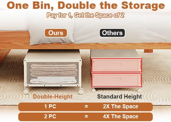 2 Pack Under the Bed Storage Containers,10 inch Height Under Bed Shoe Storage,31inch Long Underbed Storage with Wheels,Large Rolling under bed Clothes Storage Drawers with Lid for Dorm Tall ,Black