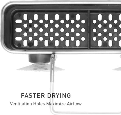 simplehuman Sink Caddy, Sponge Holder for Kitchen Sink with Compartment Dividers, 4 Suction Cups & Wire Ledge Hanger for Secure Mount, Vented Base for Fast Drying, Brushed Stainless Steel