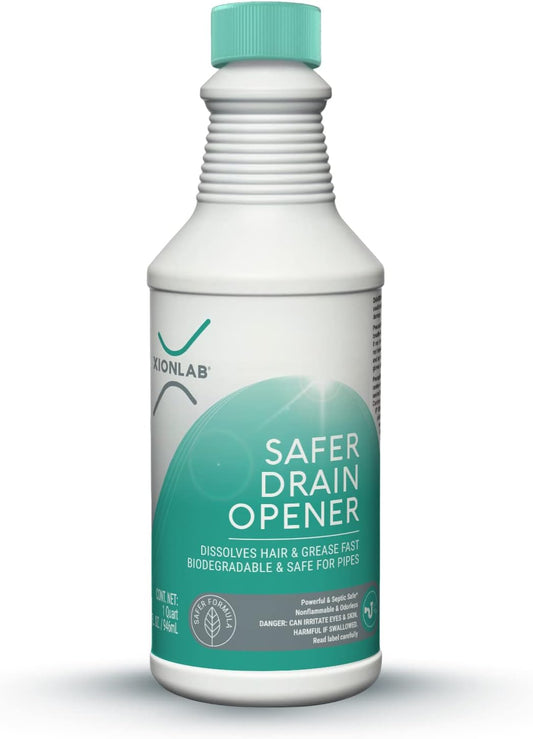 XionLab Safer, Greener Drain Clog Remover – Industrial-Strength Liquid Drain Cleaner for Hair & Grease – Septic Safe, Odorless, Biodegradable for Bathroom Sink, Bath Tub, & Shower Drain – 32 oz