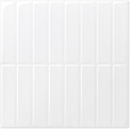 COMSTICKC Pure White Peel and Stick Backsplash,10 Pcs 12''x12'',Glossy White Peel and Stick Tiles Stickers Vinyl Backsplash Kitchen Bathroom,Waterproof,Removable