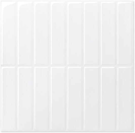 COMSTICKC Pure White Peel and Stick Backsplash,10 Pcs 12''x12'',Glossy White Peel and Stick Tiles Stickers Vinyl Backsplash Kitchen Bathroom,Waterproof,Removable