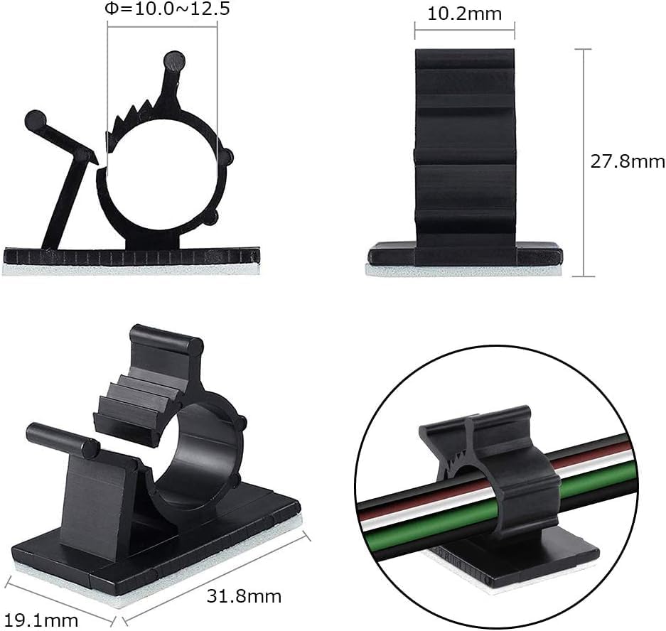 Viaky 30 Pcs Black Cable Wire Clips Adjustable Nylon Wire Holder Adhesive Cable Management Suitable for Maximum Diameter 0.6 inch (15.4mm) Cables