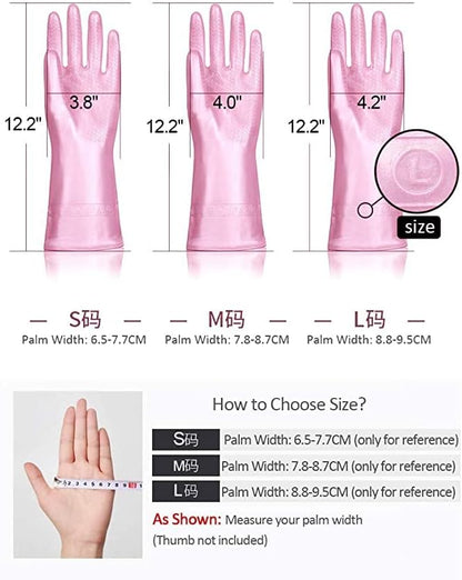 Alimat PluS 3 Pack Reusable Cleaning Gloves Latex Free, Dishwashing Gloves with Cotton Flock Liner and Embossed Palm, Waterproof Household Gloves for Laundry, Gardening (Medium)