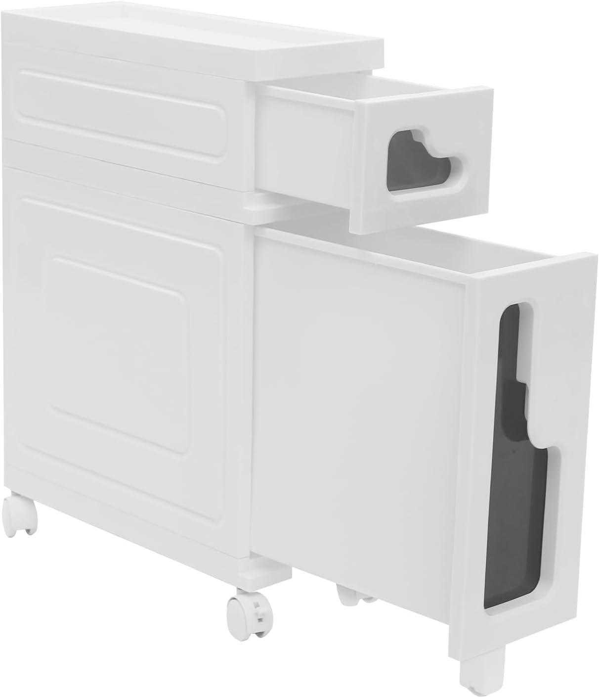 2 Tier Slim Bathroom Storage Cabinet with Movable WheelsSmall Bathroom Storage Cabinet Narrow Bathroom Storage Cabinet for Small Space, Bathroom, Kitchen, Laundry, White (15.7×6.3×22in)