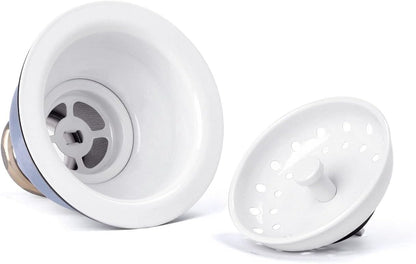 3-1/2 Deep Cup Kitchen Sink Drain Assembly, 304 Stainless Steel Construction With Fixed Post Basket and Long Extended Shank/CAS Approved and White Finish