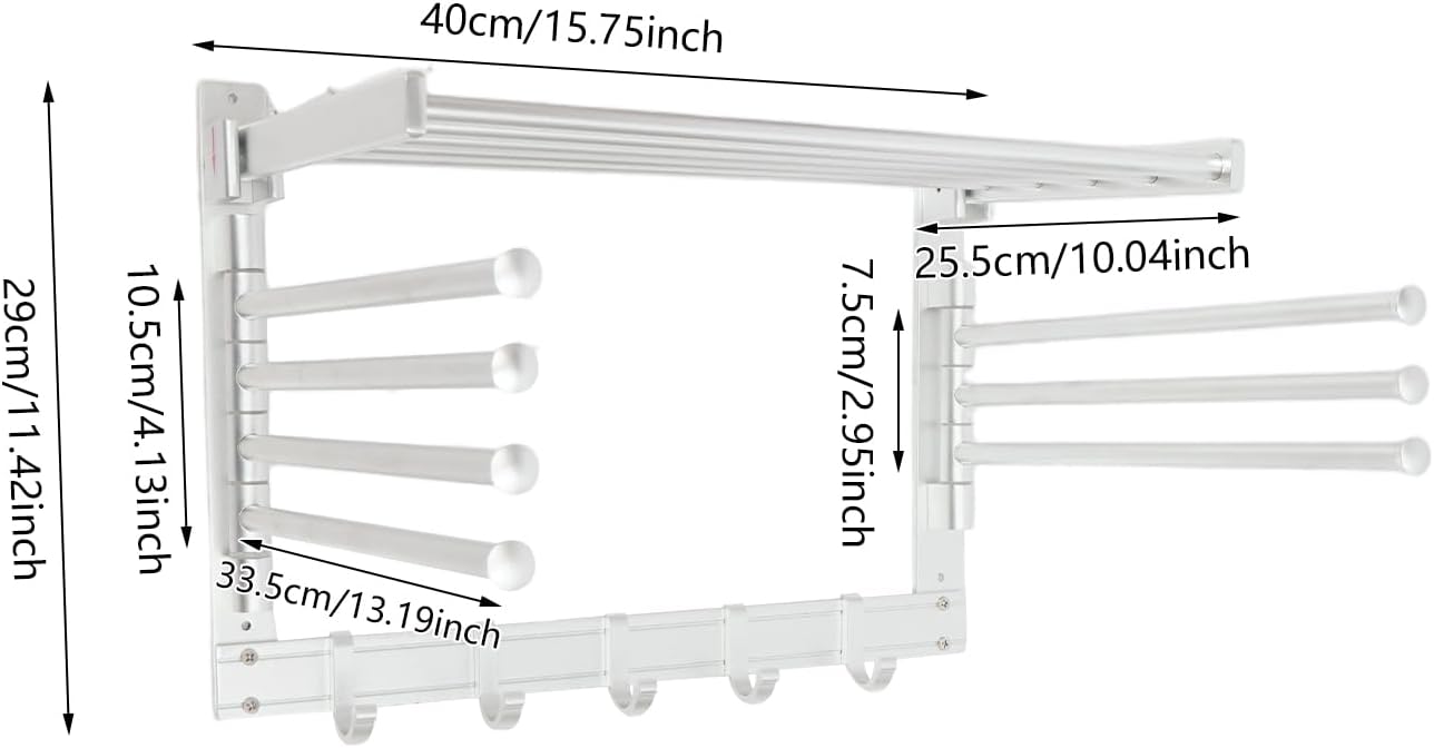 Wall-Mounted Steel Clothes Drying Rack,Bathroom Towel Shelf,Swivel Towel Hanger for Laundry Room Space Saver (Black)
